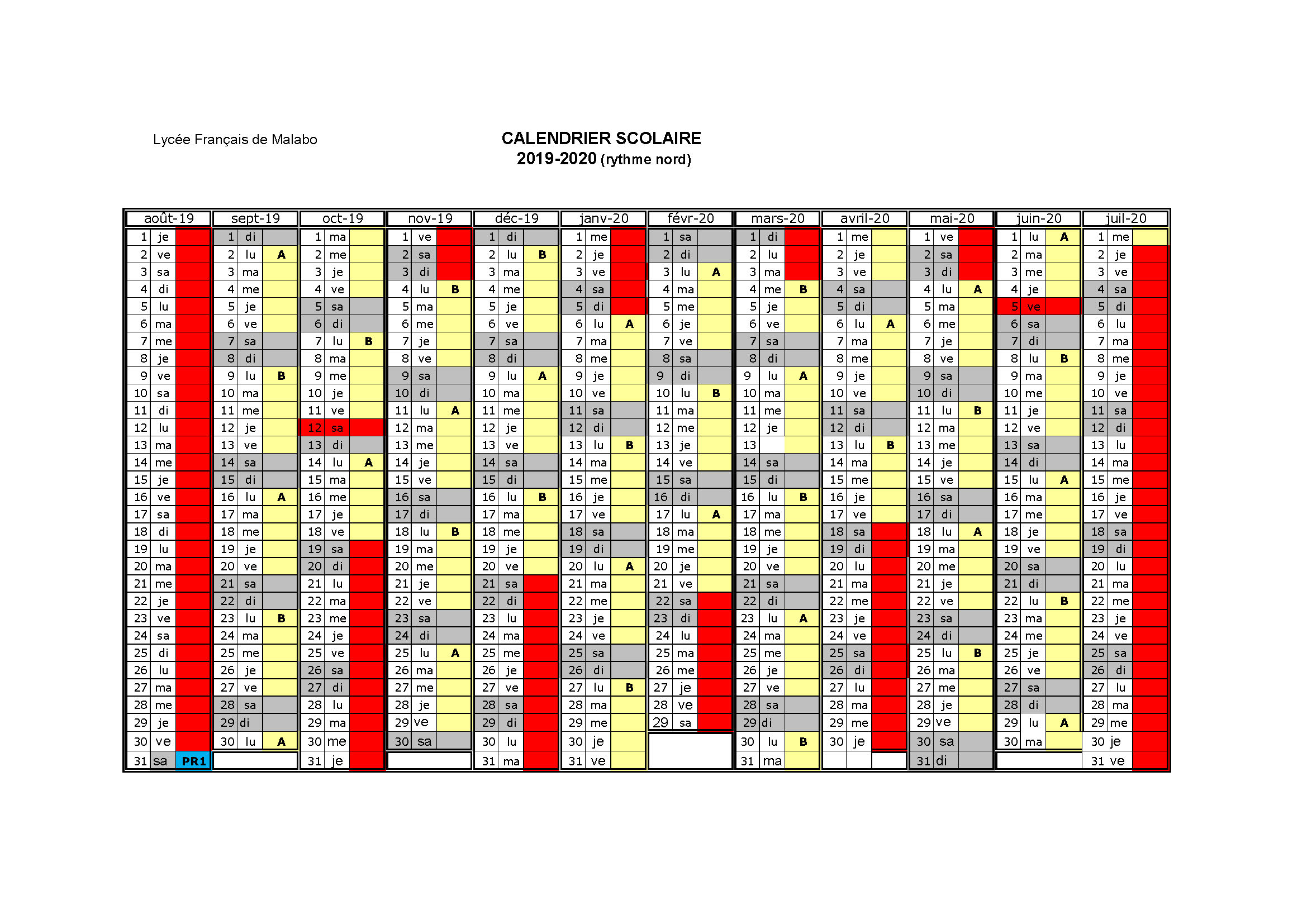 Calendrier 2019-2020 - Lycée français le Concorde