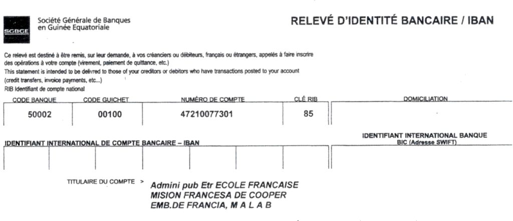 RELEVE D'IDENTITE BANCAIRE SGBGE