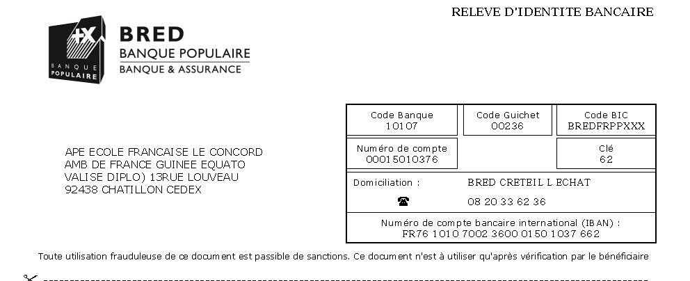 RELEVE D'IDENTITE BANCAIRE BRED