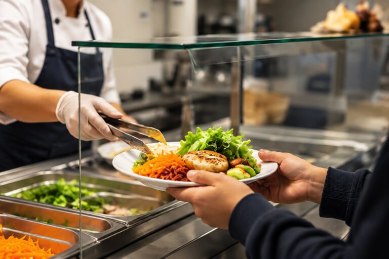 Repas équilibré servi à un élève à la cafétéria